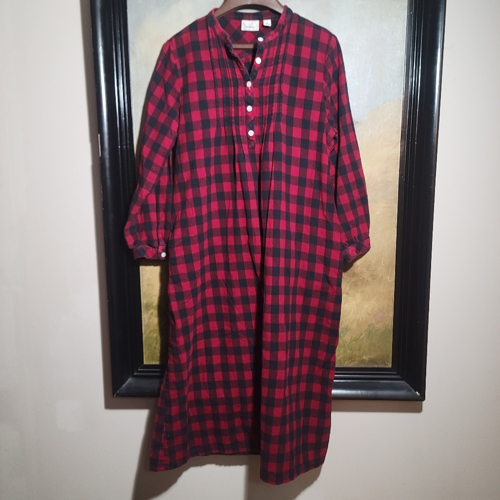 LL Bean Checkered Cotton Nightgown